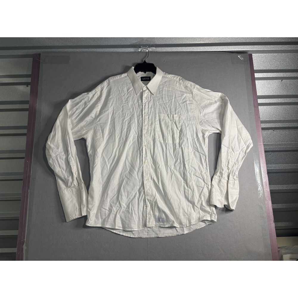 Kasper Men's 100% Cotton Dress Shirt White 17.5 36/37 Long Sleeve